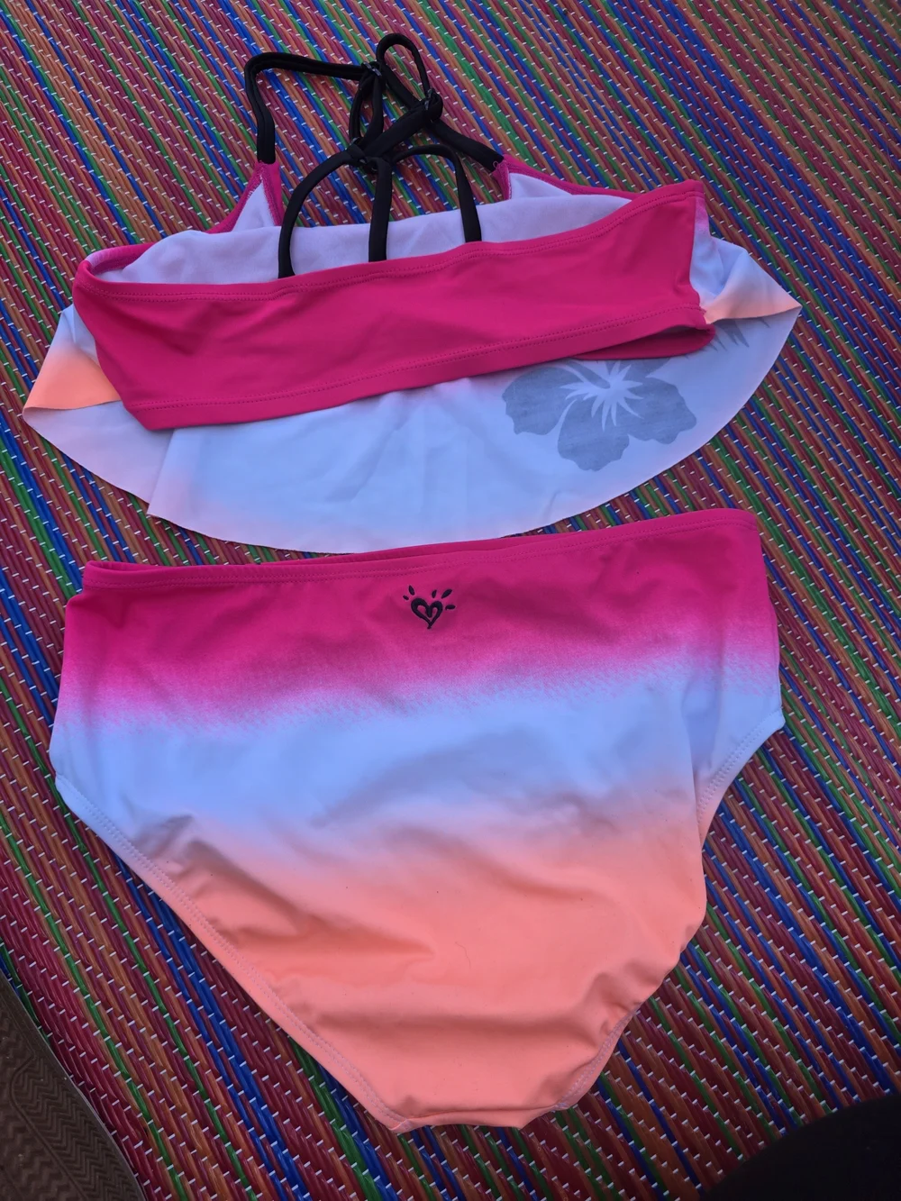 Pink to Peach Ombre Floral Bikini Set Justice No Tag Worn Twice